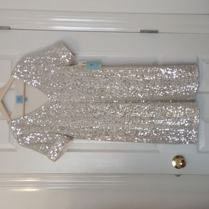 CeCe Sequin Champagne Shift Dress NWT Sz. M